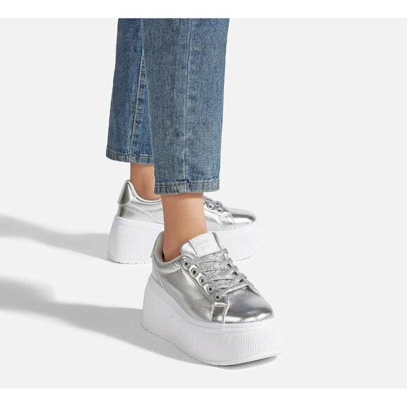 Brand New Women Silver Rubber Platform Sneakers Wedge Walking Shoes Retro - Picture 6 of 8